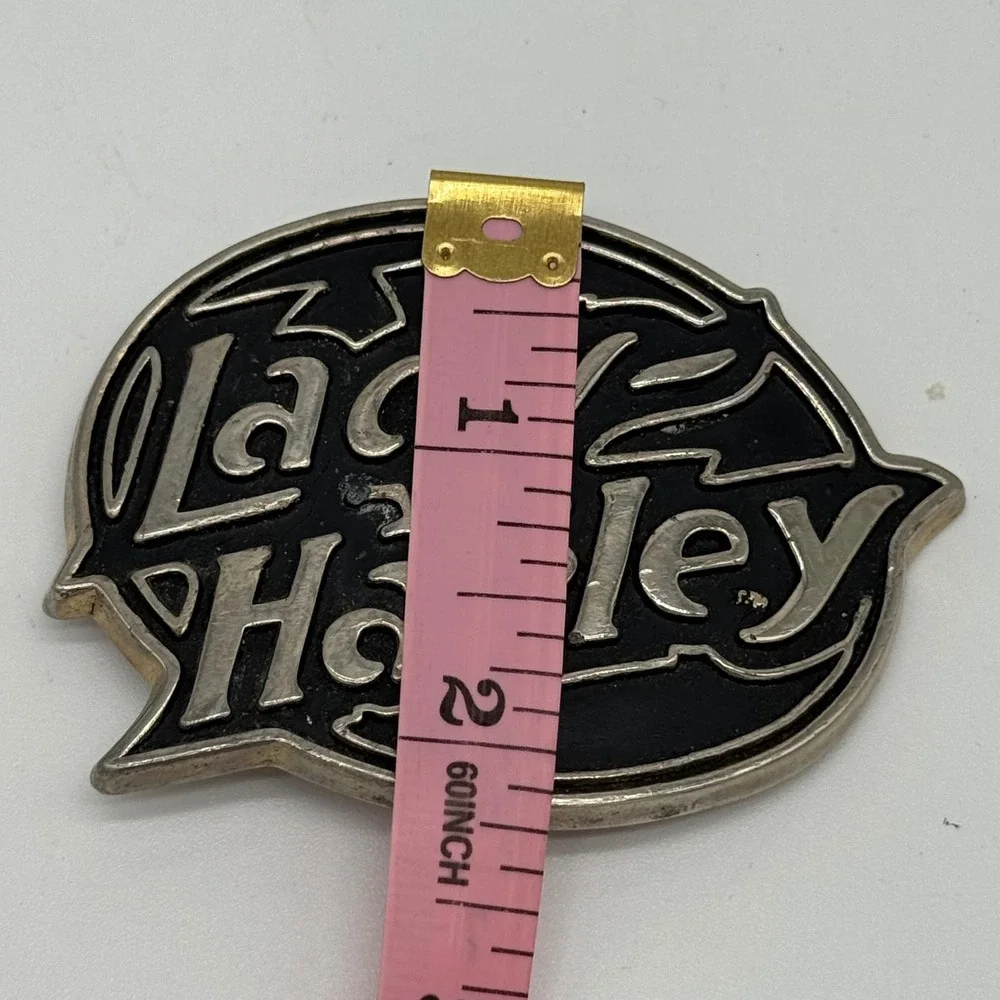 Vintage 1984 Lady Harley Davidson Metal Belt Buckle Black Enamel 3.5
